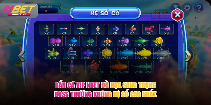 Bắn Cá VIP NBET đồ họa sang trọng boss thưởng khủng hệ số cao nhất.