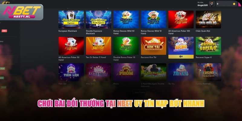 Chơi bài đổi thưởng tại NBET uy tín nạp rút nhanh