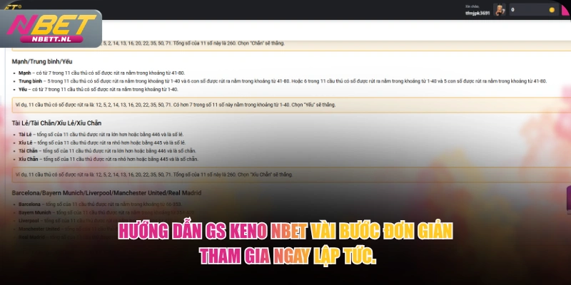 Hướng dẫn GS Keno NBET vài bước đơn giản tham gia ngay lập tức.
