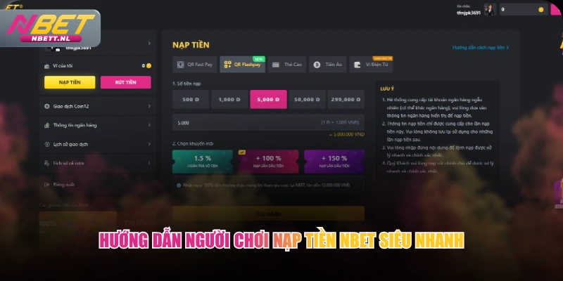 Hướng dẫn người chơi nạp tiền NBET siêu nhanh